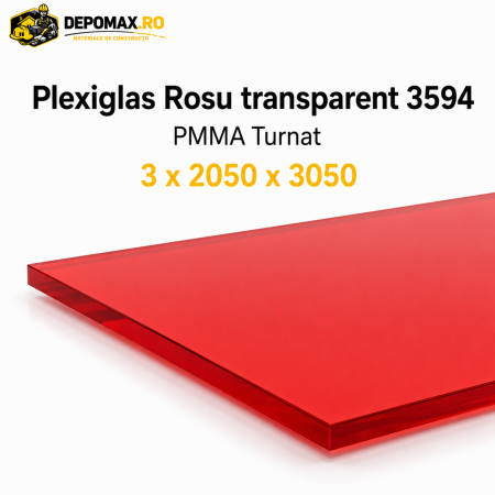 Plexiglas Rosu transparent 3594 PMMA turnat 3 x 2050 x 3050 mm